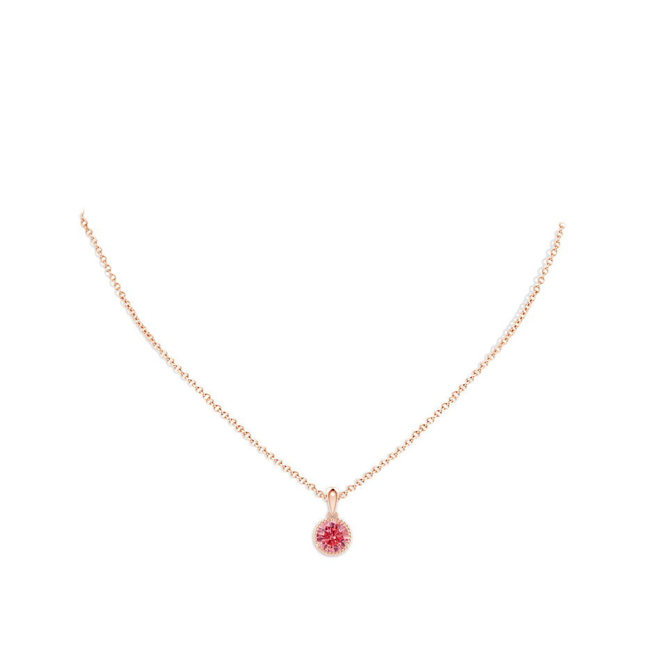 6.4mm Labgrown Rope-Framed Claw-Set Lab-Grown Fancy Intense Pink Diamond Solitaire Pendant in Rose Gold pen