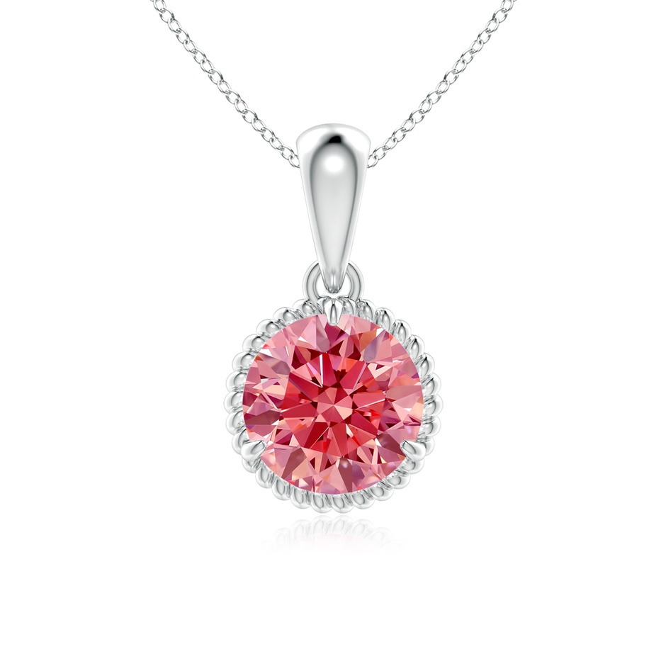 6.4mm Labgrown Rope-Framed Claw-Set Lab-Grown Fancy Intense Pink Diamond Solitaire Pendant in White Gold 