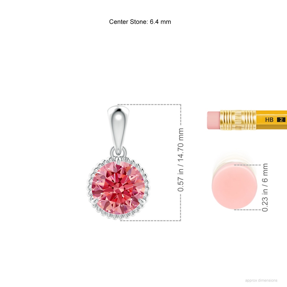 6.4mm Labgrown Rope-Framed Claw-Set Lab-Grown Fancy Intense Pink Diamond Solitaire Pendant in White Gold ruler