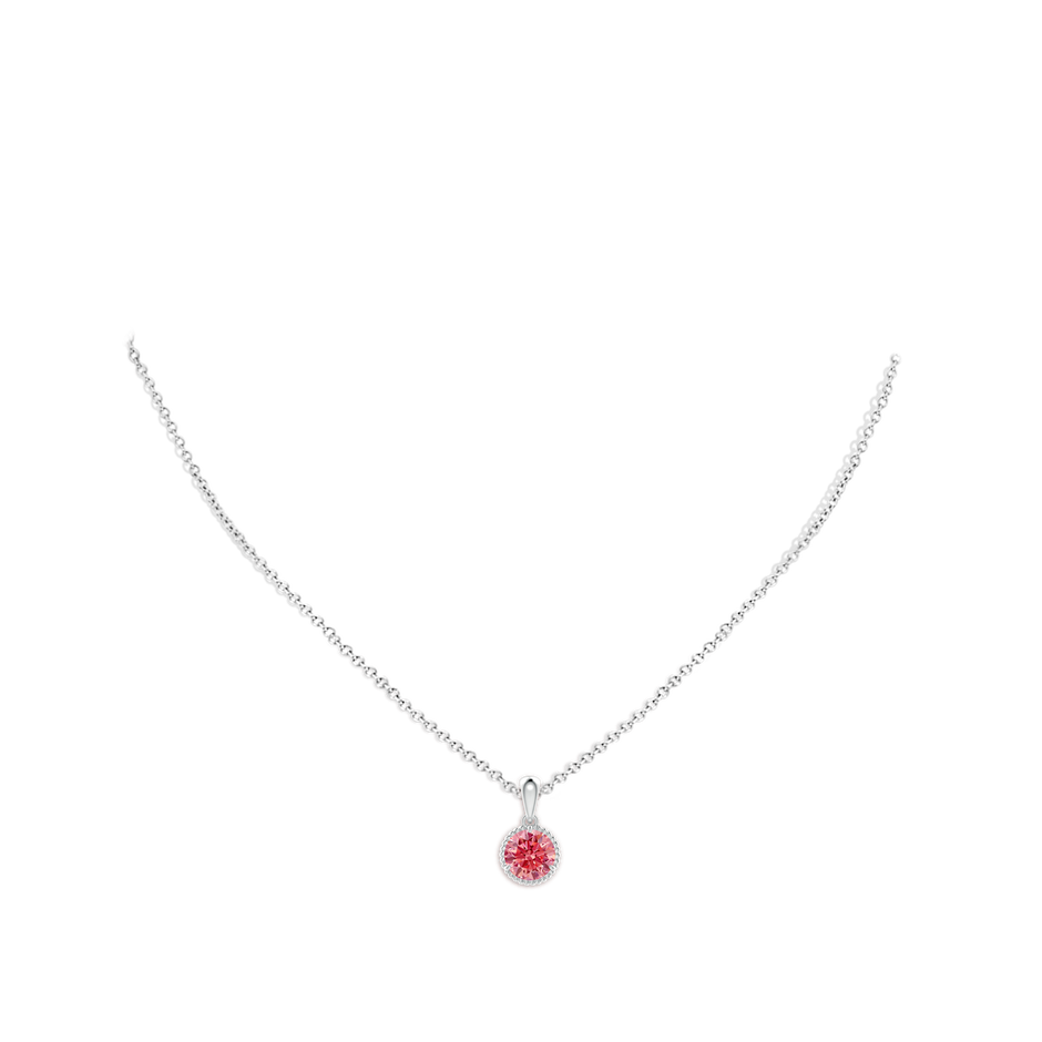 6.4mm Labgrown Rope-Framed Claw-Set Lab-Grown Fancy Intense Pink Diamond Solitaire Pendant in White Gold pen