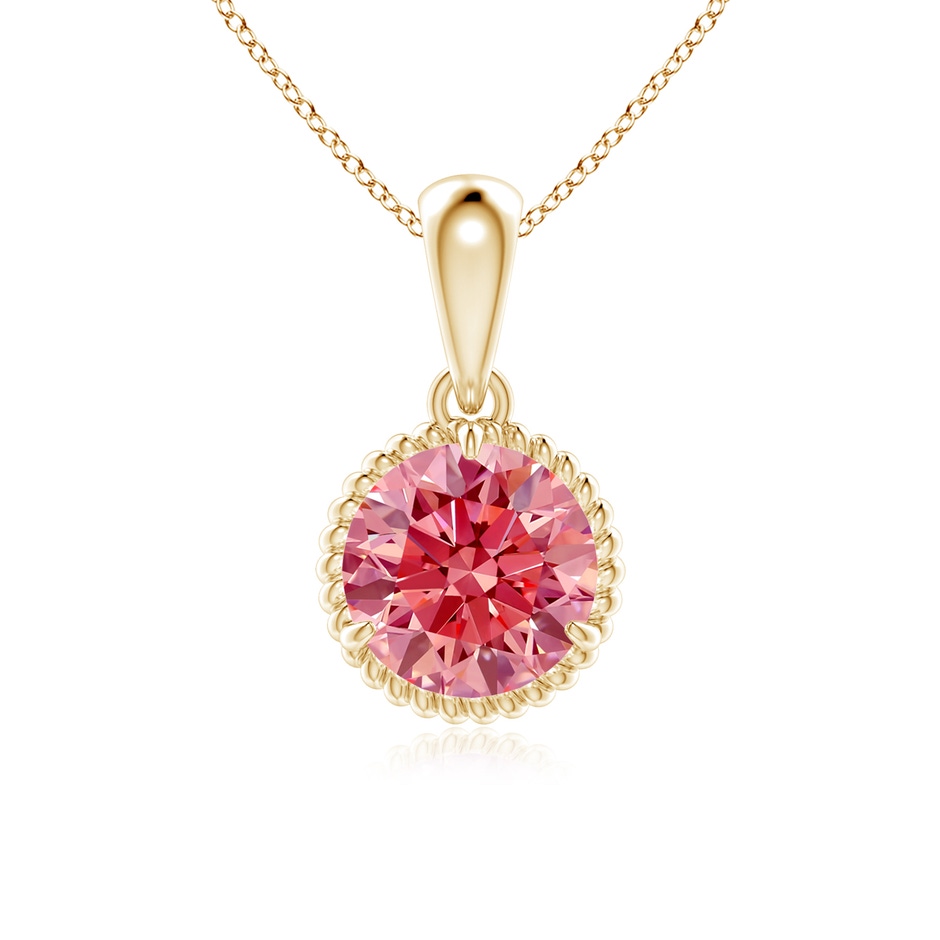 6.4mm Labgrown Rope-Framed Claw-Set Lab-Grown Fancy Intense Pink Diamond Solitaire Pendant in Yellow Gold 