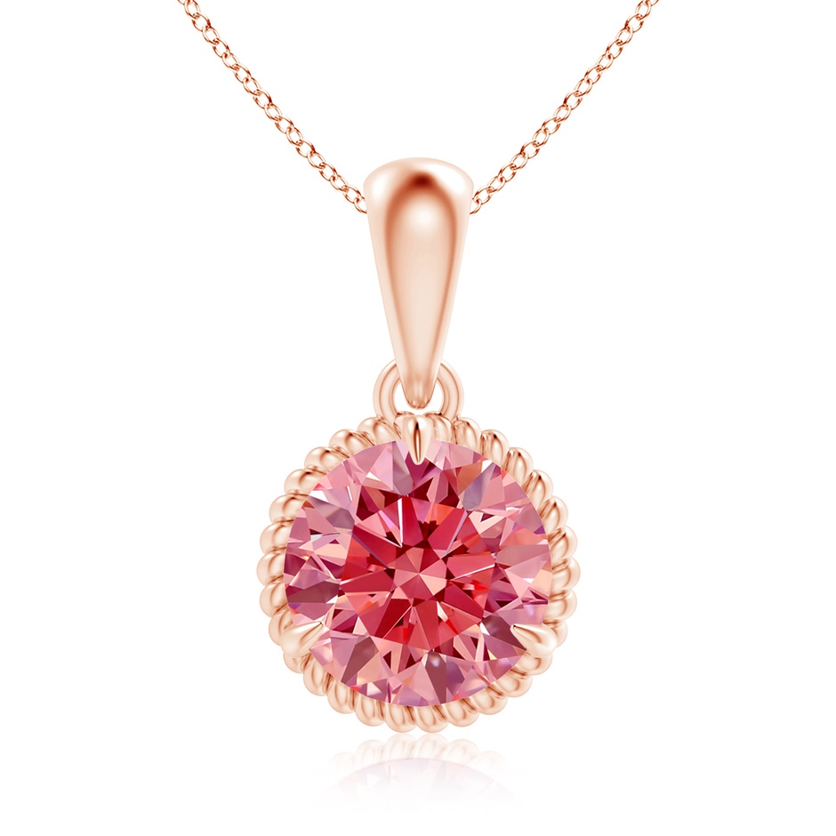 8.1mm Labgrown Rope-Framed Claw-Set Lab-Grown Fancy Intense Pink Diamond Solitaire Pendant in Rose Gold 