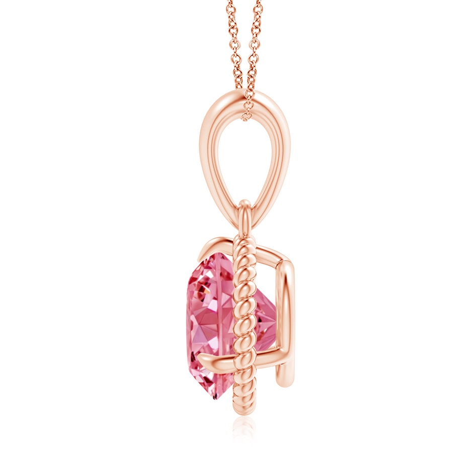 8.1mm Labgrown Rope-Framed Claw-Set Lab-Grown Fancy Intense Pink Diamond Solitaire Pendant in Rose Gold side 199