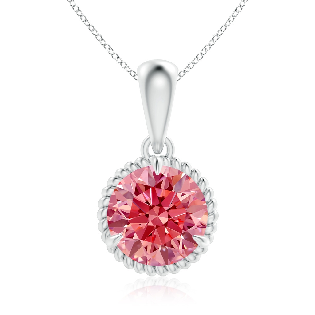 8.1mm Labgrown Rope-Framed Claw-Set Lab-Grown Fancy Intense Pink Diamond Solitaire Pendant in White Gold