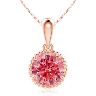 9.2mm Labgrown Rope-Framed Claw-Set Lab-Grown Fancy Intense Pink Diamond Solitaire Pendant in 18K Rose Gold