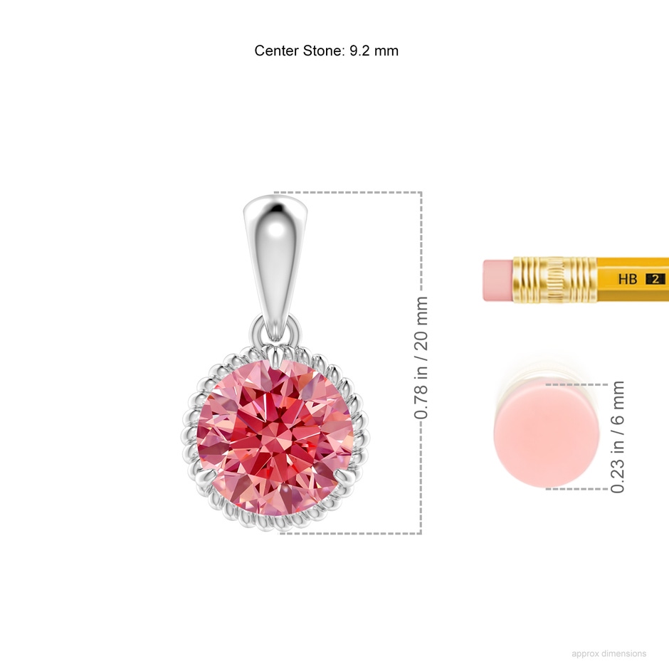 9.2mm Labgrown Rope-Framed Claw-Set Lab-Grown Fancy Intense Pink Diamond Solitaire Pendant in White Gold ruler