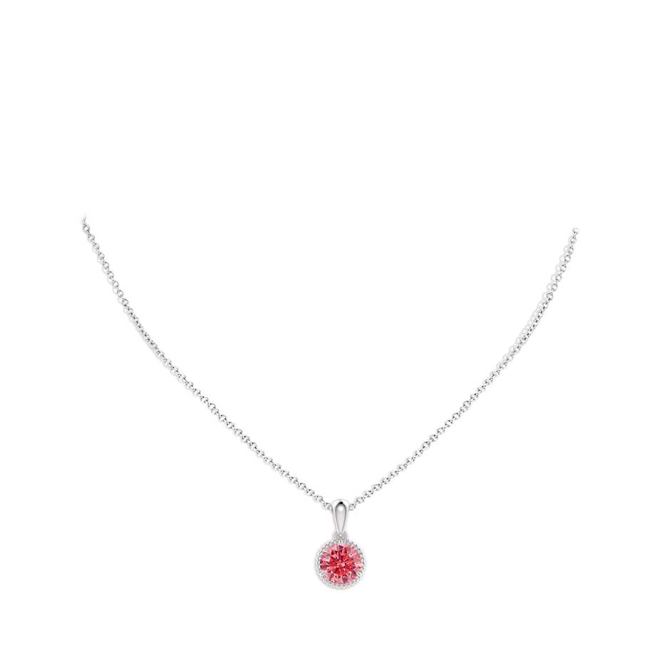 9.2mm Labgrown Rope-Framed Claw-Set Lab-Grown Fancy Intense Pink Diamond Solitaire Pendant in White Gold pen