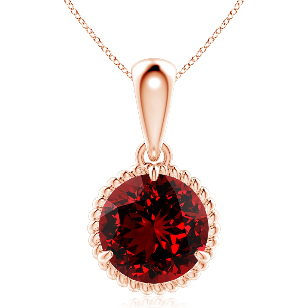 10mm Labgrown Lab-Grown Rope-Framed Claw-Set Ruby Solitaire Pendant in Rose Gold