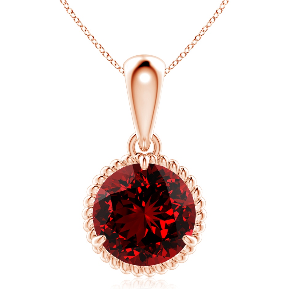 10mm Labgrown Lab-Grown Rope-Framed Claw-Set Ruby Solitaire Pendant in Rose Gold 