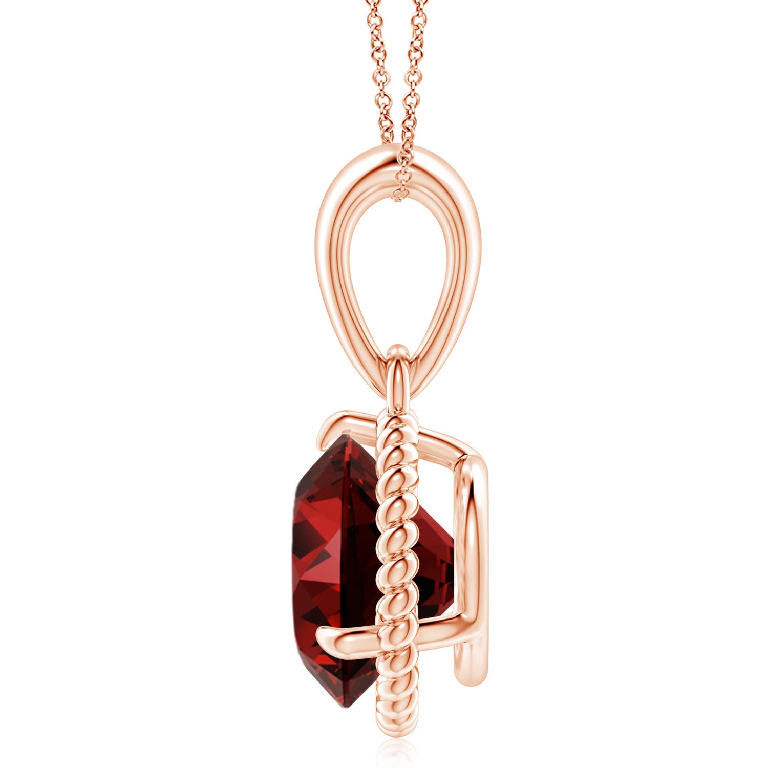 10mm Labgrown Lab-Grown Rope-Framed Claw-Set Ruby Solitaire Pendant in Rose Gold