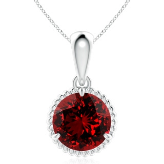 10mm Labgrown Lab-Grown Rope-Framed Claw-Set Ruby Solitaire Pendant in White Gold