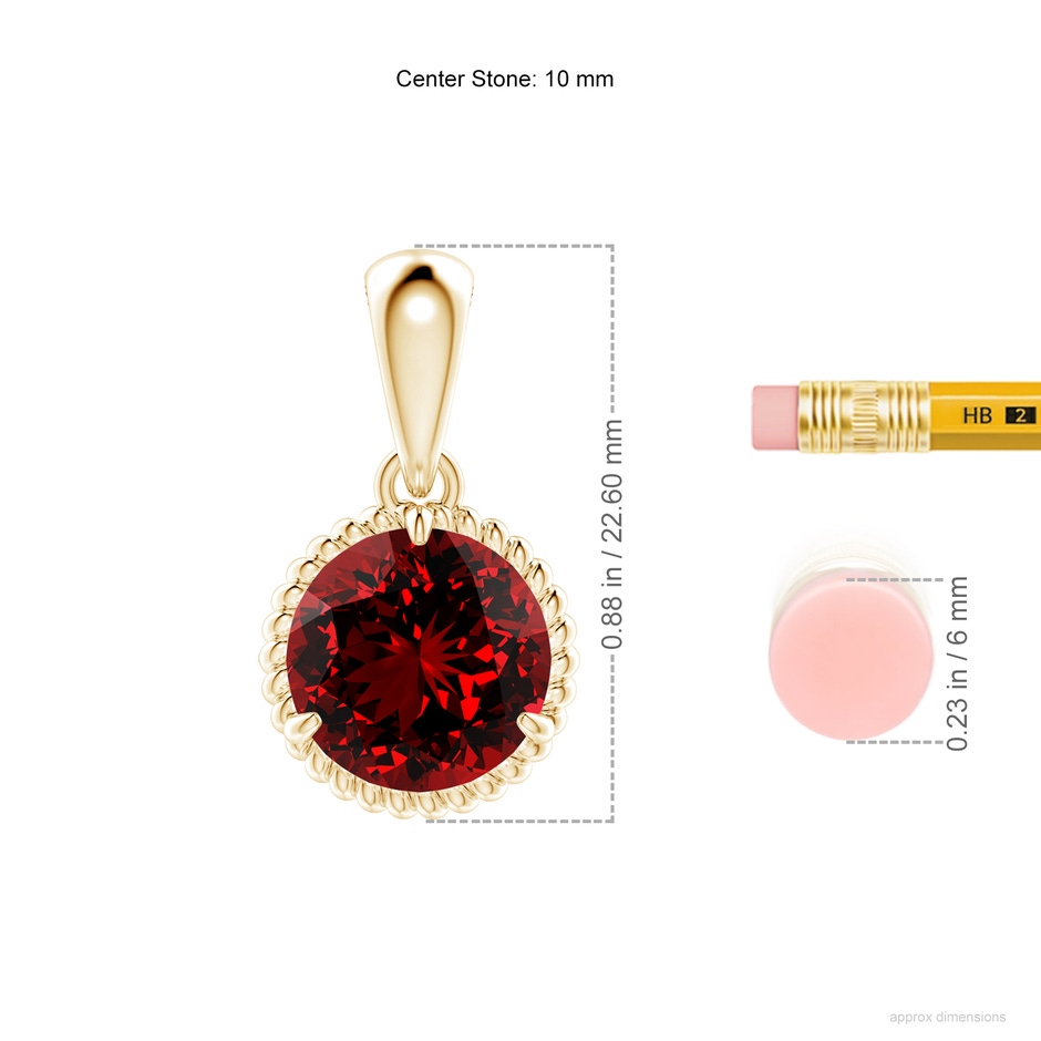 10mm Labgrown Lab-Grown Rope-Framed Claw-Set Ruby Solitaire Pendant in Yellow Gold ruler