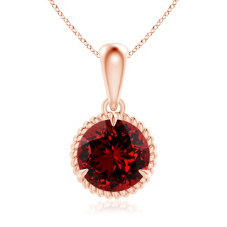 8mm Labgrown Lab-Grown Rope-Framed Claw-Set Ruby Solitaire Pendant in Rose Gold