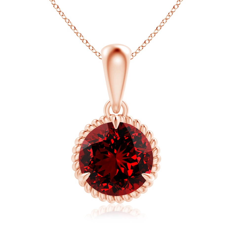 8mm Labgrown Lab-Grown Rope-Framed Claw-Set Ruby Solitaire Pendant in Rose Gold 