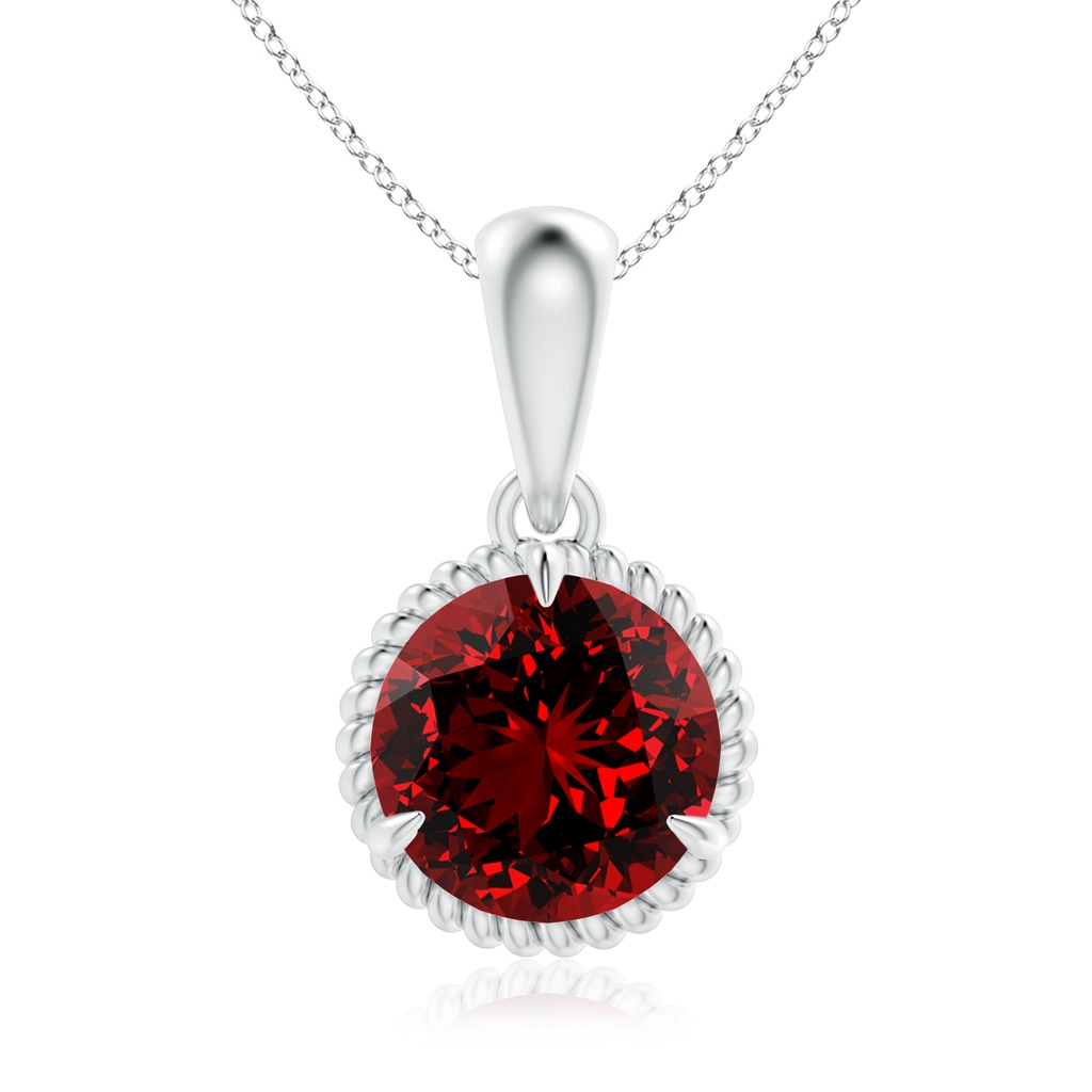 8mm Labgrown Lab-Grown Rope-Framed Claw-Set Ruby Solitaire Pendant in White Gold