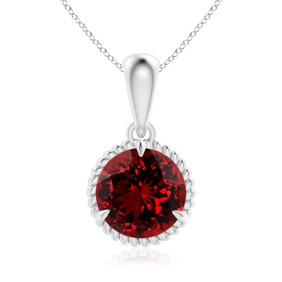 8mm Labgrown Lab-Grown Rope-Framed Claw-Set Ruby Solitaire Pendant in White Gold 