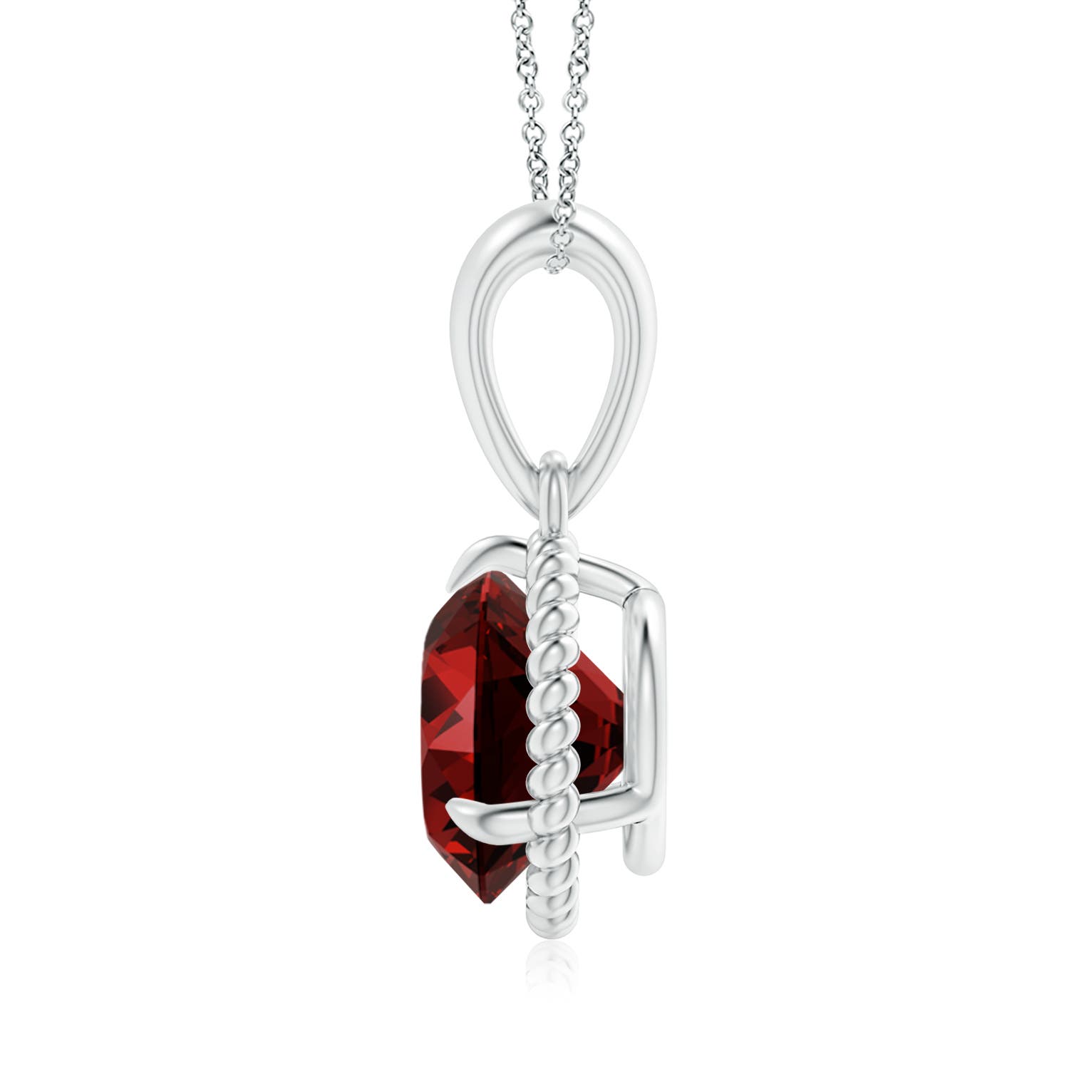 8mm Labgrown Lab-Grown Rope-Framed Claw-Set Ruby Solitaire Pendant in White Gold