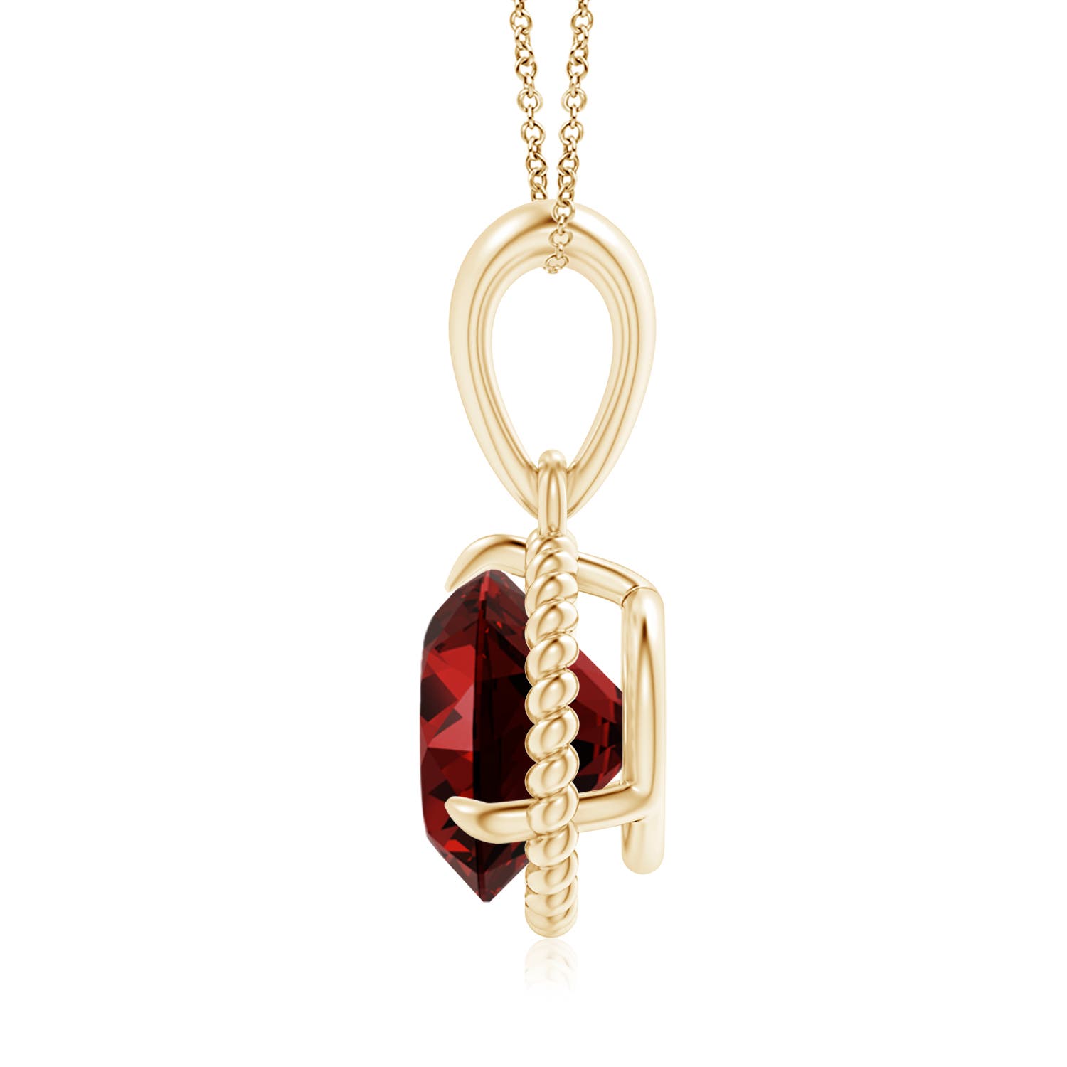 8mm Labgrown Lab-Grown Rope-Framed Claw-Set Ruby Solitaire Pendant in Yellow Gold
