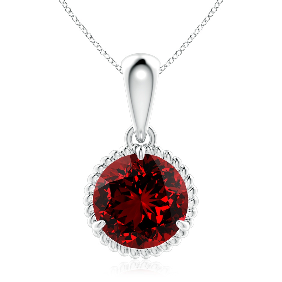 9mm Labgrown Lab-Grown Rope-Framed Claw-Set Ruby Solitaire Pendant in White Gold 