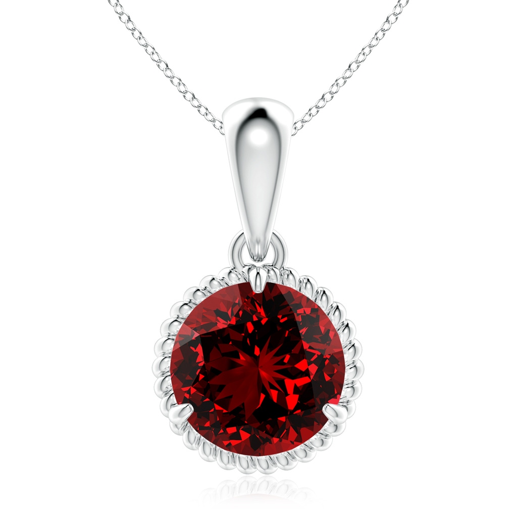 9mm Labgrown Lab-Grown Rope-Framed Claw-Set Ruby Solitaire Pendant in White Gold