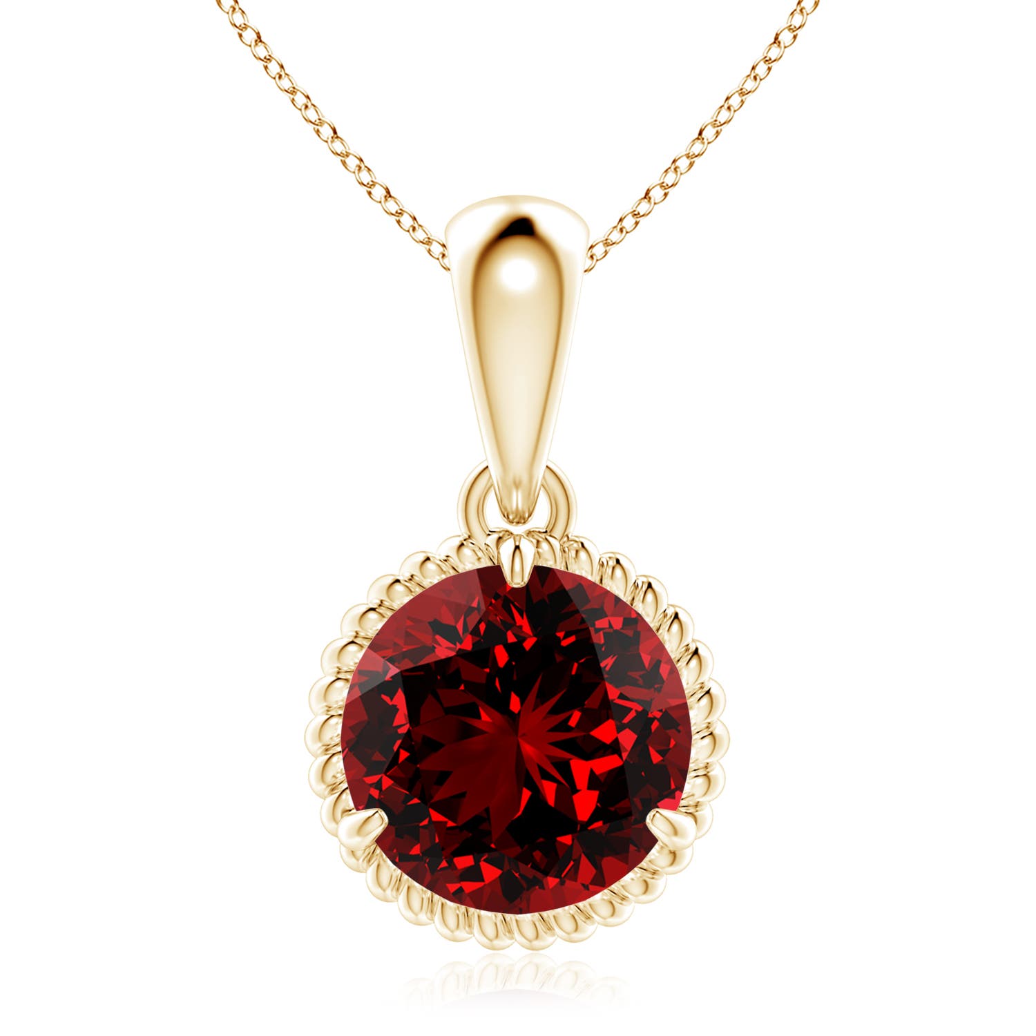 9mm Labgrown Lab-Grown Rope-Framed Claw-Set Ruby Solitaire Pendant in Yellow Gold