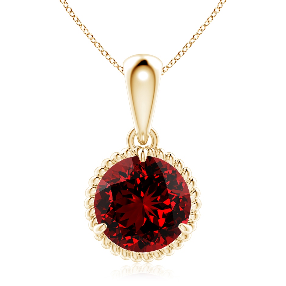 9mm Labgrown Lab-Grown Rope-Framed Claw-Set Ruby Solitaire Pendant in Yellow Gold 