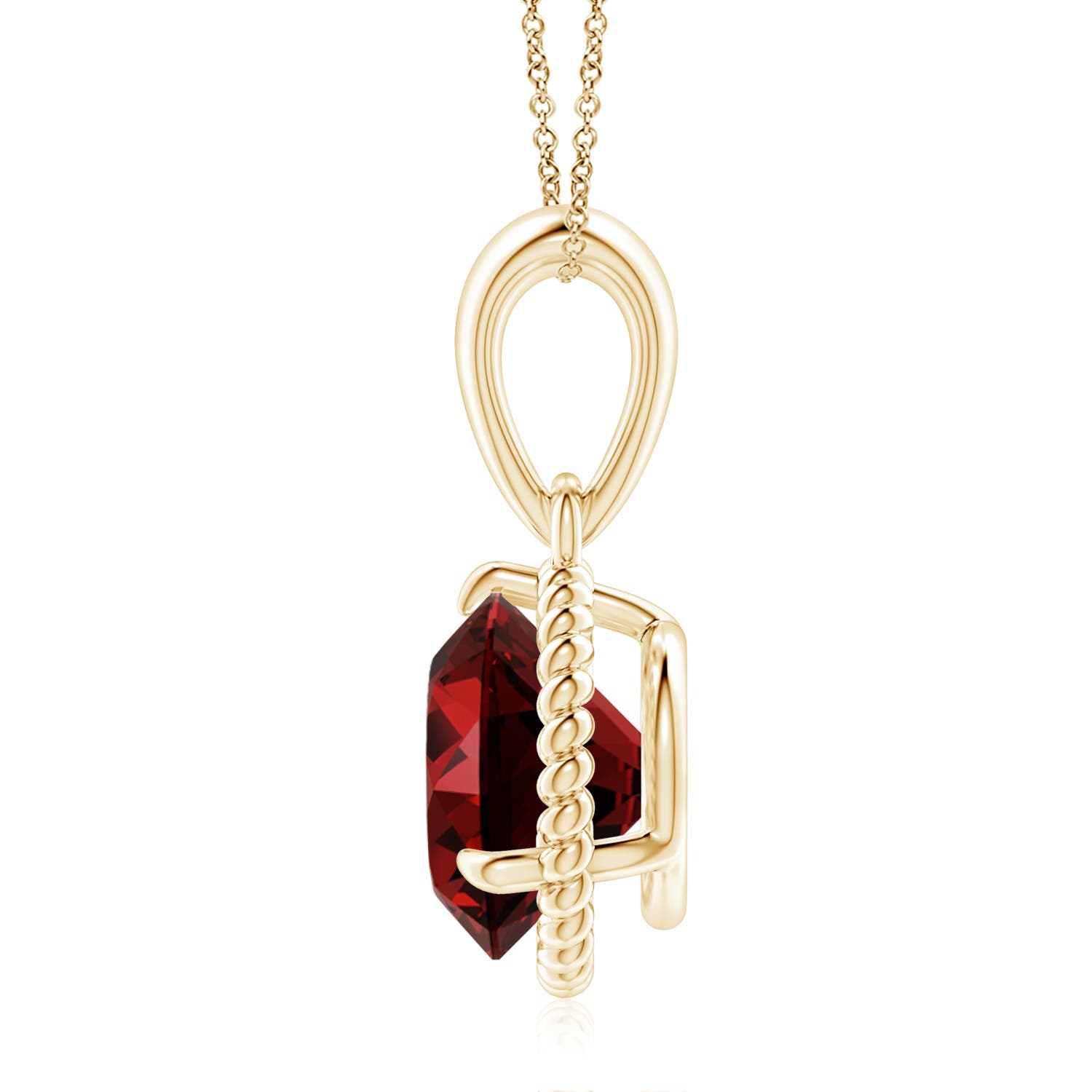 9mm Labgrown Lab-Grown Rope-Framed Claw-Set Ruby Solitaire Pendant in Yellow Gold