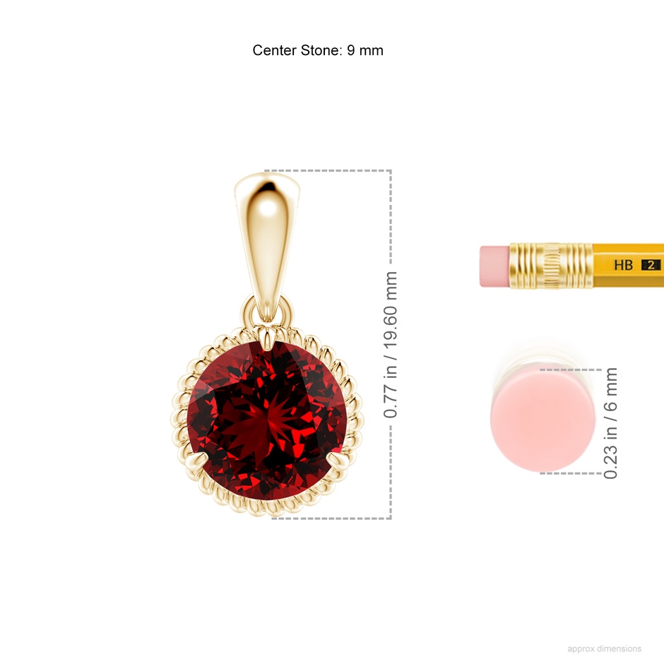 9mm Labgrown Lab-Grown Rope-Framed Claw-Set Ruby Solitaire Pendant in Yellow Gold ruler