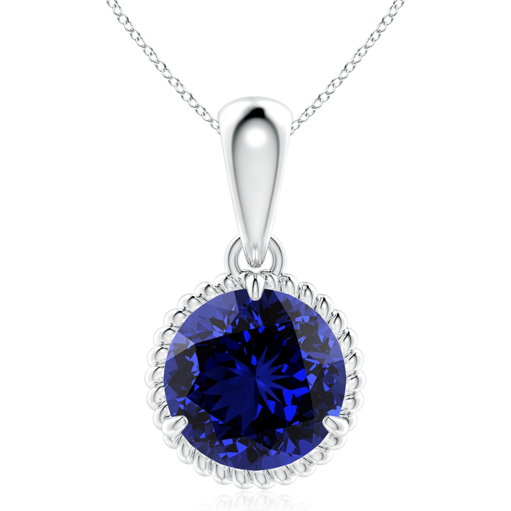 10mm Labgrown Lab-Grown Rope-Framed Claw-Set Blue Sapphire Solitaire Pendant in P950 Platinum