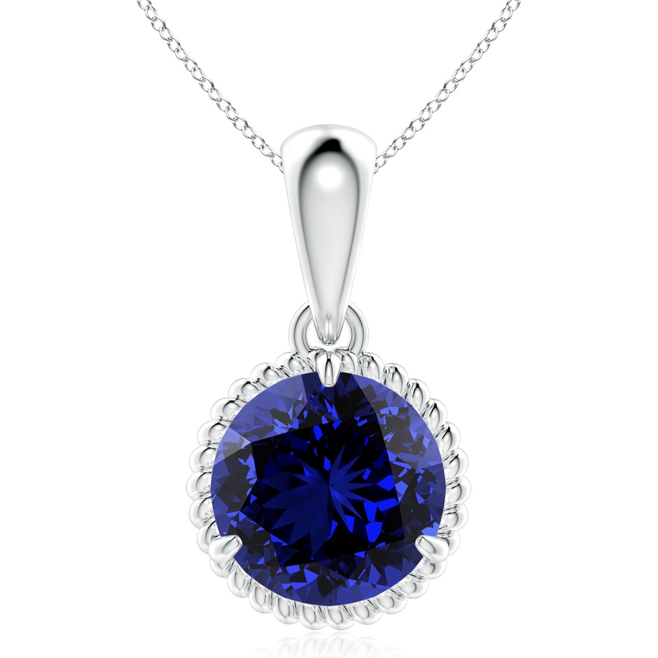 10mm Labgrown Lab-Grown Rope-Framed Claw-Set Blue Sapphire Solitaire Pendant in P950 Platinum 