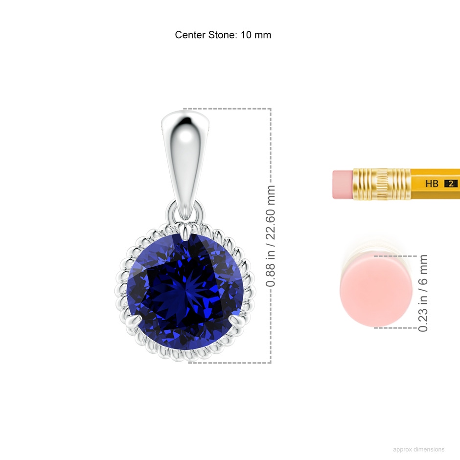 10mm Labgrown Lab-Grown Rope-Framed Claw-Set Blue Sapphire Solitaire Pendant in P950 Platinum ruler