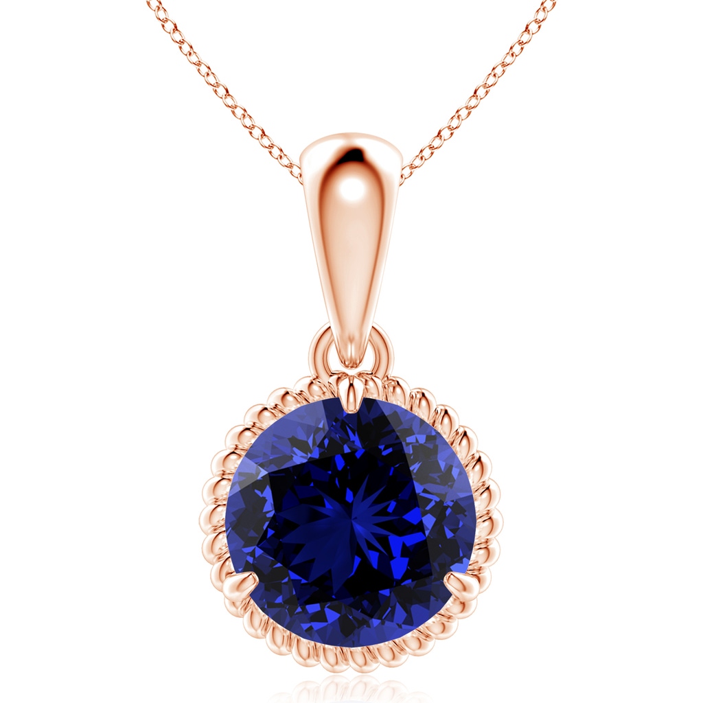 10mm Labgrown Lab-Grown Rope-Framed Claw-Set Blue Sapphire Solitaire Pendant in Rose Gold