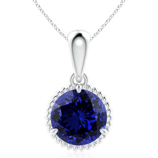 10mm Labgrown Lab-Grown Rope-Framed Claw-Set Blue Sapphire Solitaire Pendant in White Gold