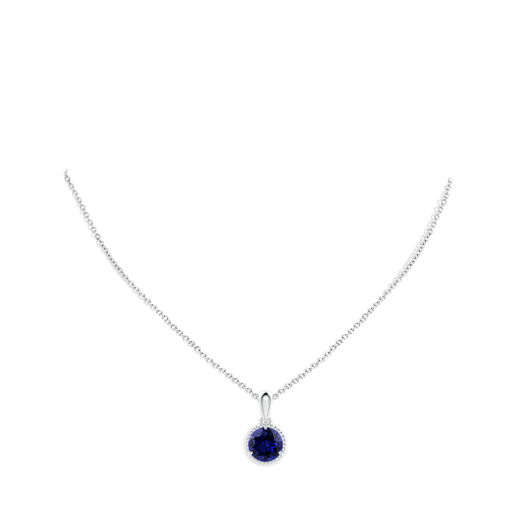 10mm Labgrown Lab-Grown Rope-Framed Claw-Set Blue Sapphire Solitaire Pendant in White Gold pen
