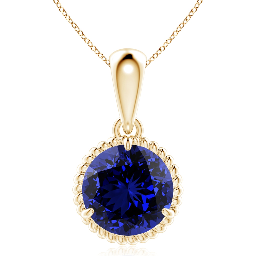 10mm Labgrown Lab-Grown Rope-Framed Claw-Set Blue Sapphire Solitaire Pendant in Yellow Gold