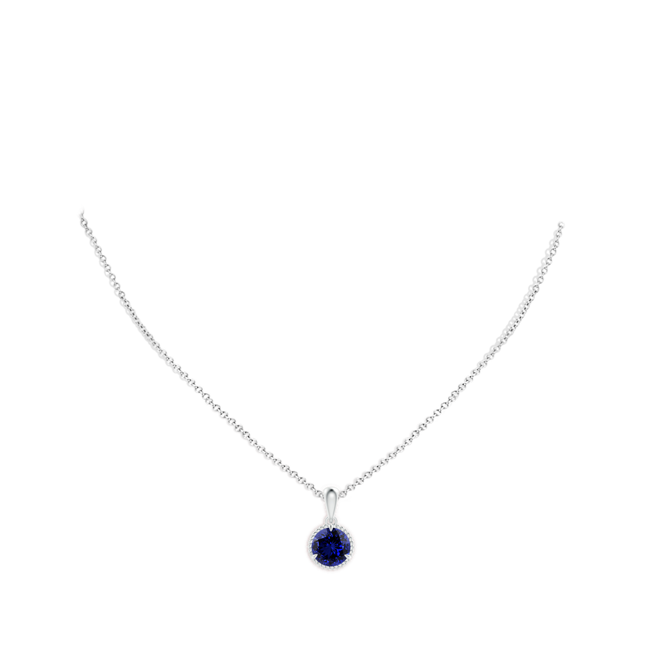 8mm Labgrown Lab-Grown Rope-Framed Claw-Set Blue Sapphire Solitaire Pendant in S999 Silver pen