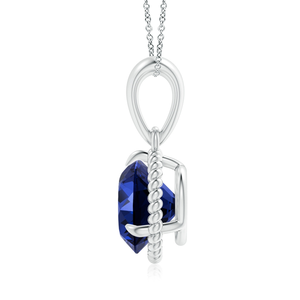 8mm Labgrown Lab-Grown Rope-Framed Claw-Set Blue Sapphire Solitaire Pendant in White Gold Side 199
