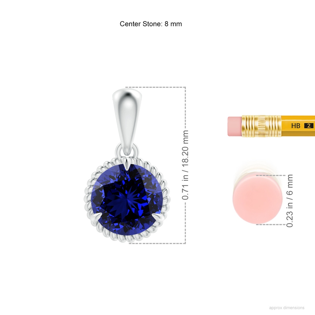 8mm Labgrown Lab-Grown Rope-Framed Claw-Set Blue Sapphire Solitaire Pendant in White Gold ruler