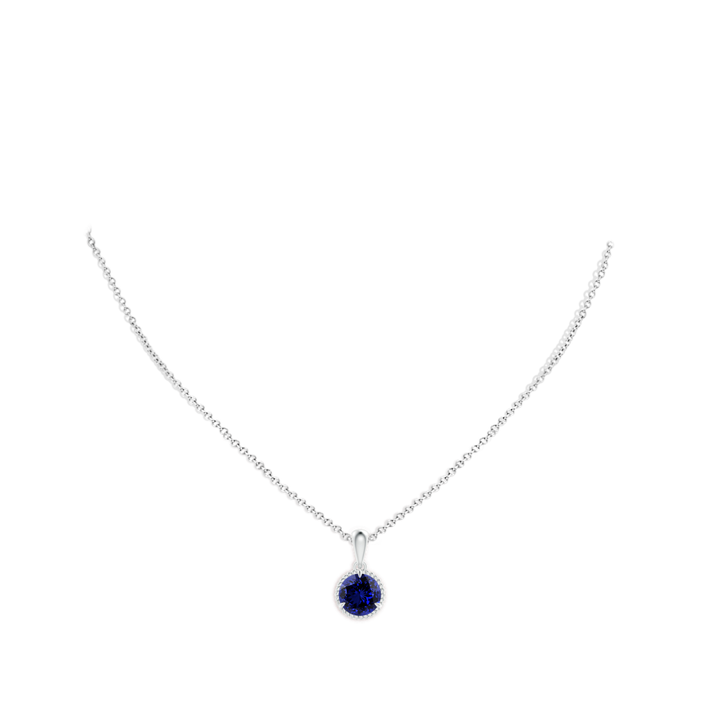 8mm Labgrown Lab-Grown Rope-Framed Claw-Set Blue Sapphire Solitaire Pendant in White Gold pen