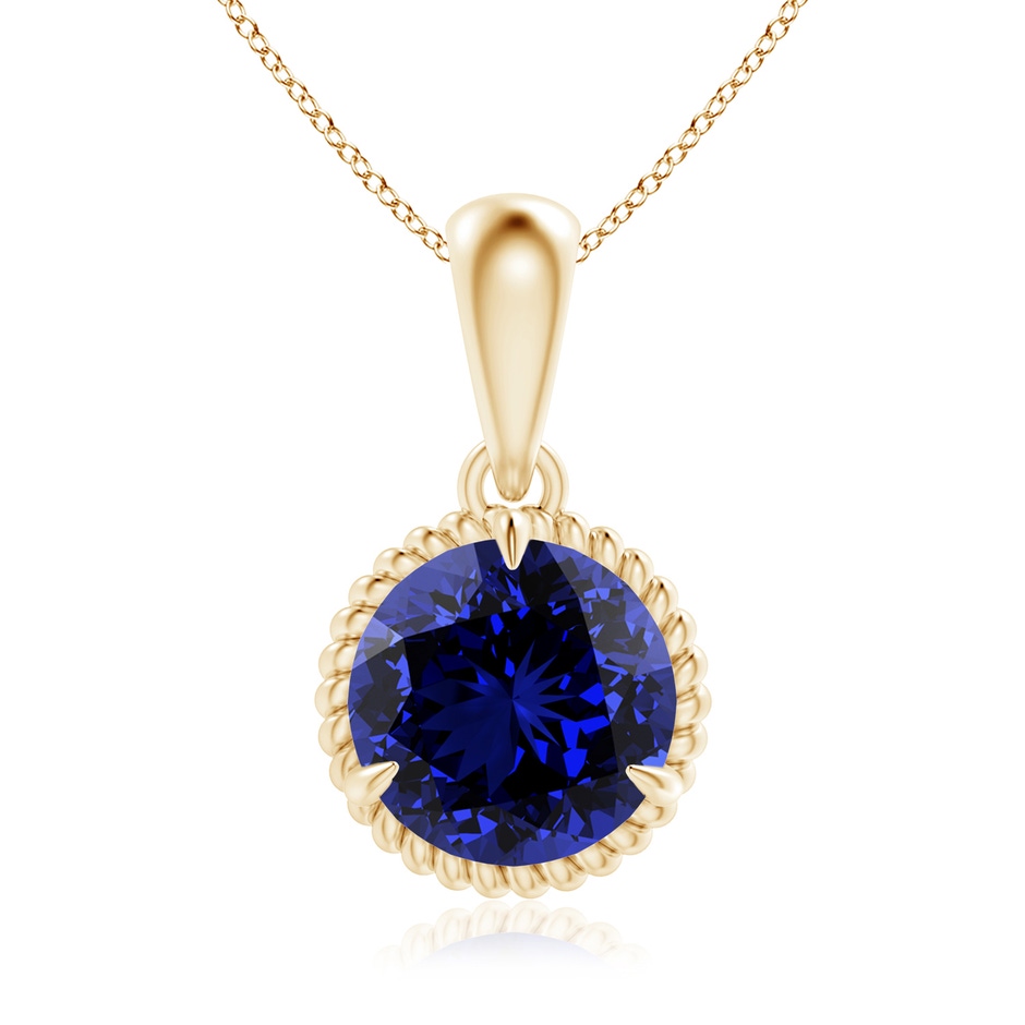 8mm Labgrown Lab-Grown Rope-Framed Claw-Set Blue Sapphire Solitaire Pendant in Yellow Gold 