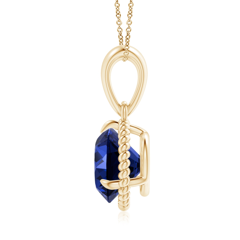 8mm Labgrown Lab-Grown Rope-Framed Claw-Set Blue Sapphire Solitaire Pendant in Yellow Gold - side 199