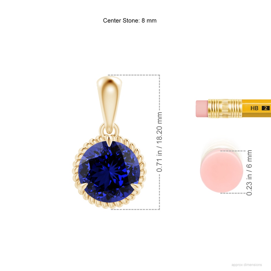 8mm Labgrown Lab-Grown Rope-Framed Claw-Set Blue Sapphire Solitaire Pendant in Yellow Gold ruler