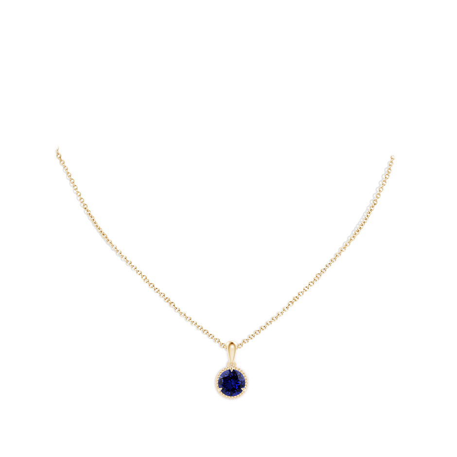 8mm Labgrown Lab-Grown Rope-Framed Claw-Set Blue Sapphire Solitaire Pendant in Yellow Gold pen