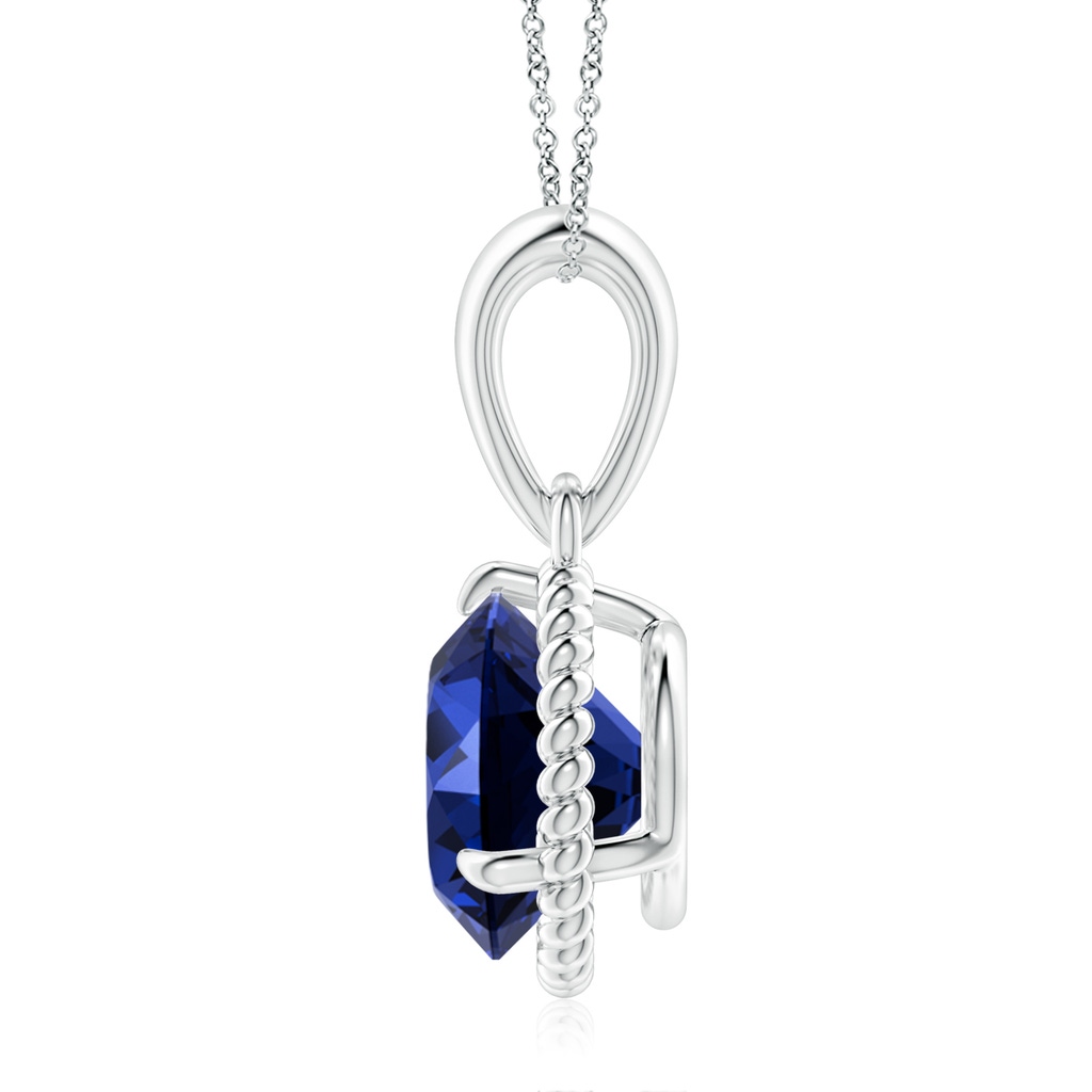 9mm Labgrown Lab-Grown Rope-Framed Claw-Set Blue Sapphire Solitaire Pendant in White Gold Side 199