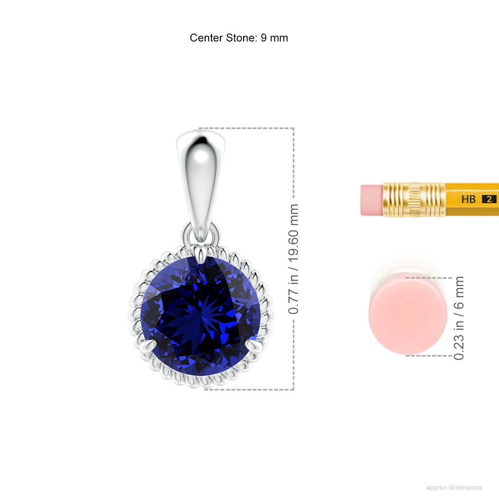 9mm Labgrown Lab-Grown Rope-Framed Claw-Set Blue Sapphire Solitaire Pendant in White Gold ruler