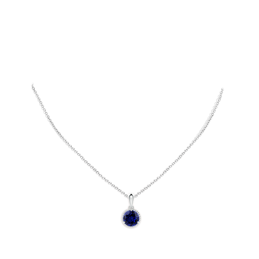 9mm Labgrown Lab-Grown Rope-Framed Claw-Set Blue Sapphire Solitaire Pendant in White Gold pen