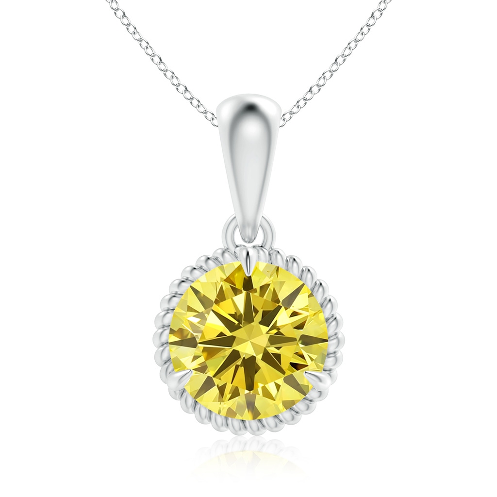 8.1mm Labgrown Rope-Framed Claw-Set Lab-Grown Fancy Intense Yellow Diamond Solitaire Pendant in White Gold