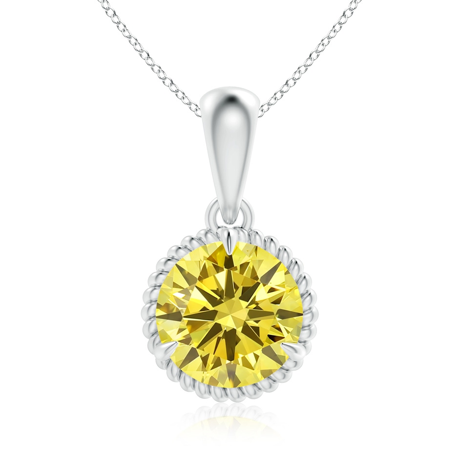 8.1mm Labgrown Rope-Framed Claw-Set Lab-Grown Fancy Intense Yellow Diamond Solitaire Pendant in White Gold 