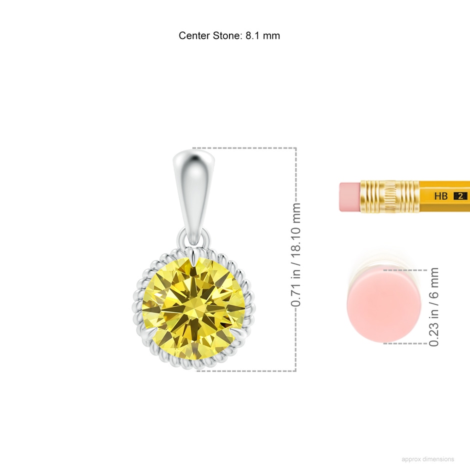 8.1mm Labgrown Rope-Framed Claw-Set Lab-Grown Fancy Intense Yellow Diamond Solitaire Pendant in White Gold ruler