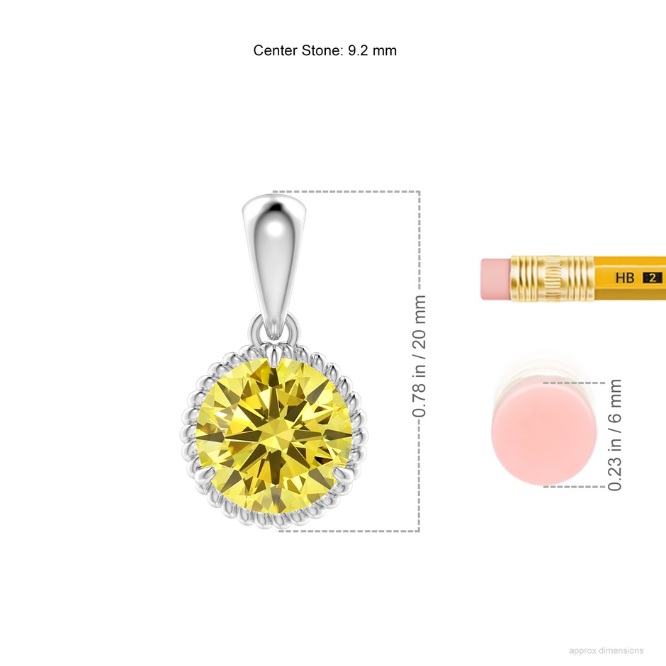 9.2mm Labgrown Rope-Framed Claw-Set Lab-Grown Fancy Intense Yellow Diamond Solitaire Pendant in P950 Platinum ruler